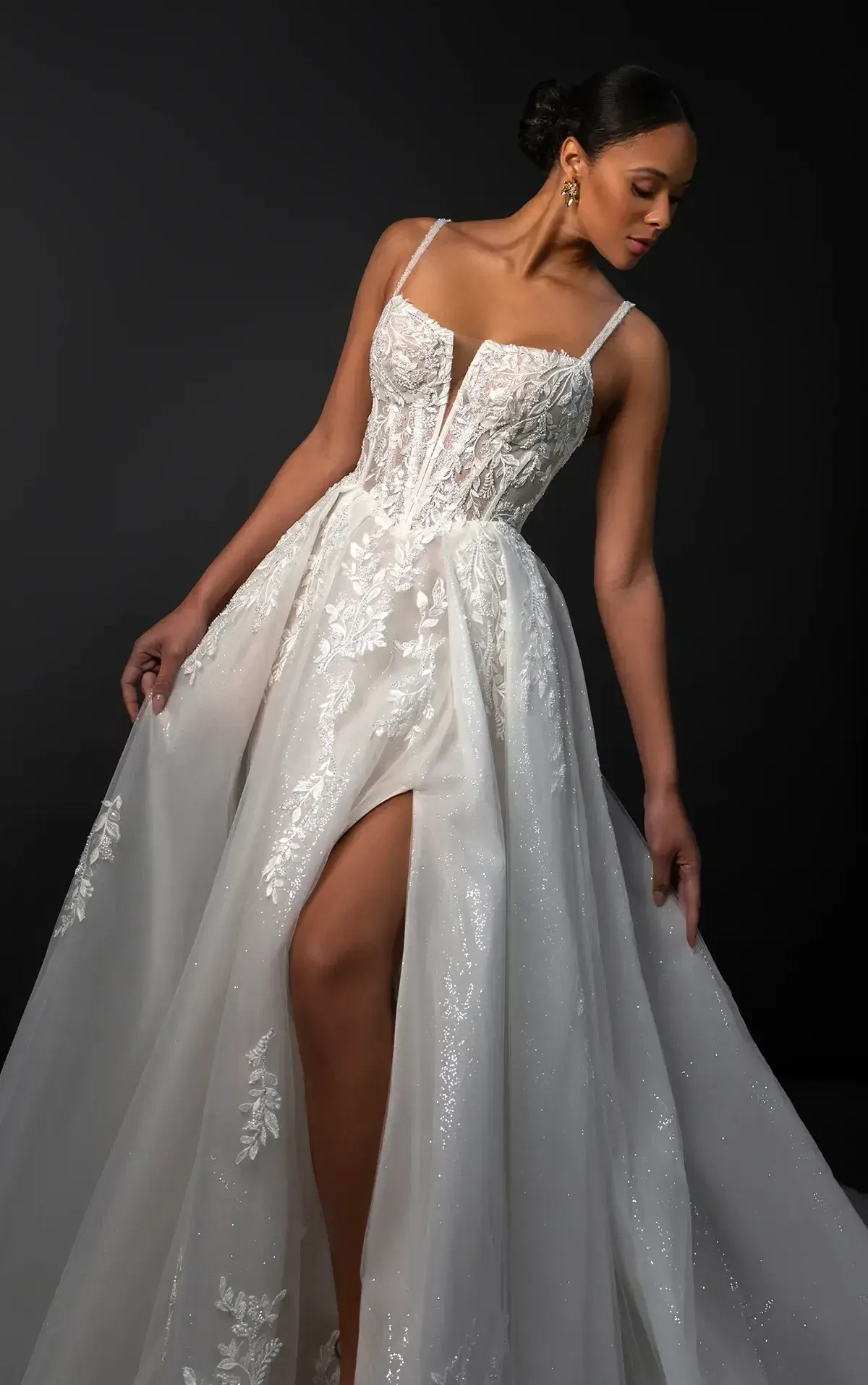 Model wearing a designer dress