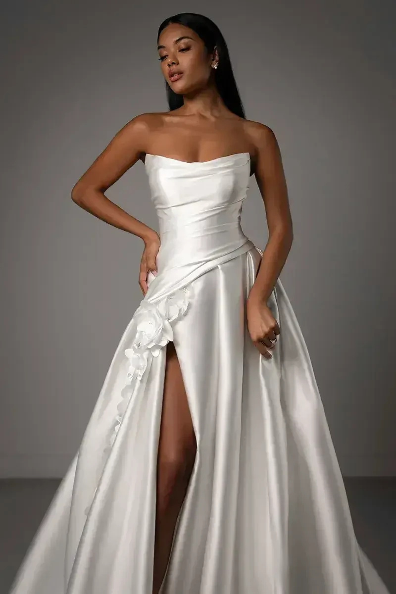 Model wearing a designer dress