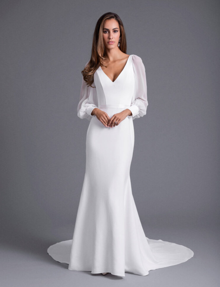 Model wearing a designer dress