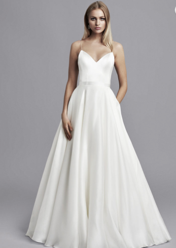 Model wearing a designer dress