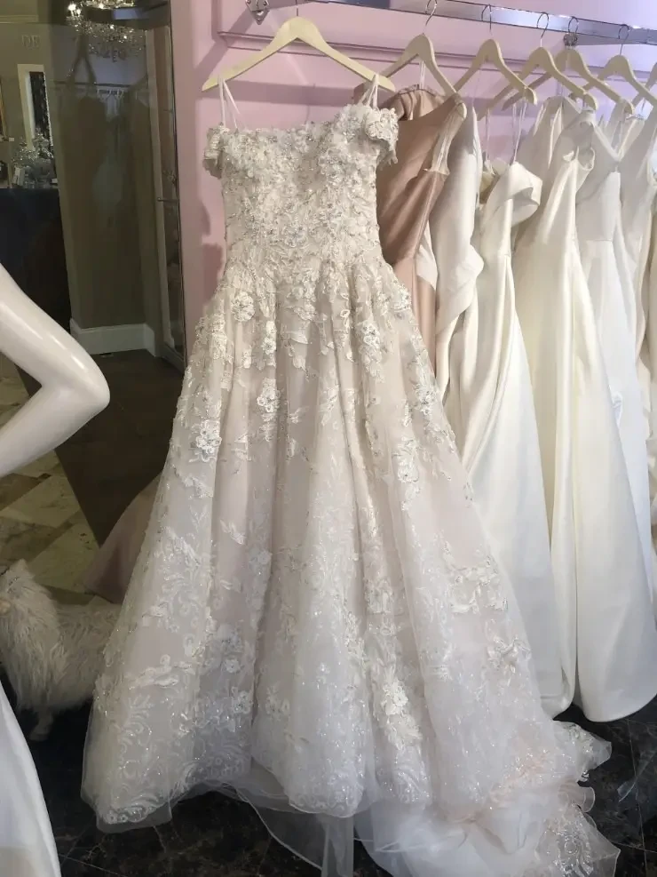 Model wearing a designer dress