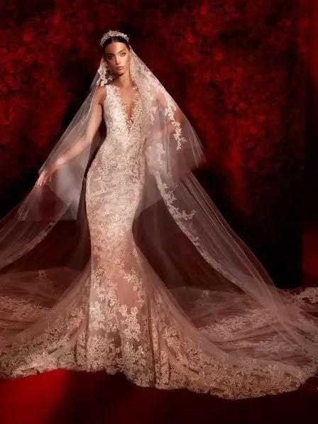 Model wearing a designer dress