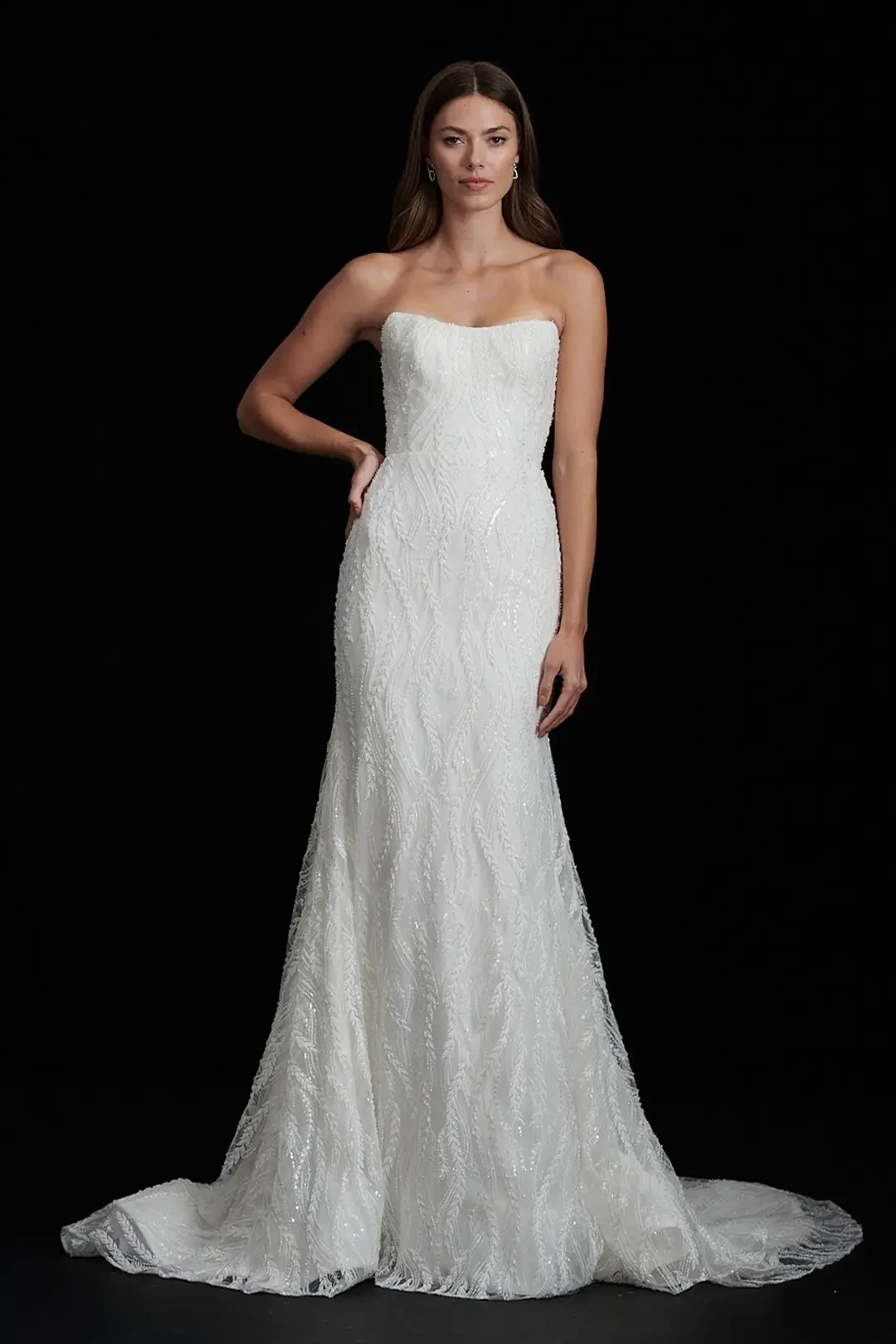 Model wearing a designer dress