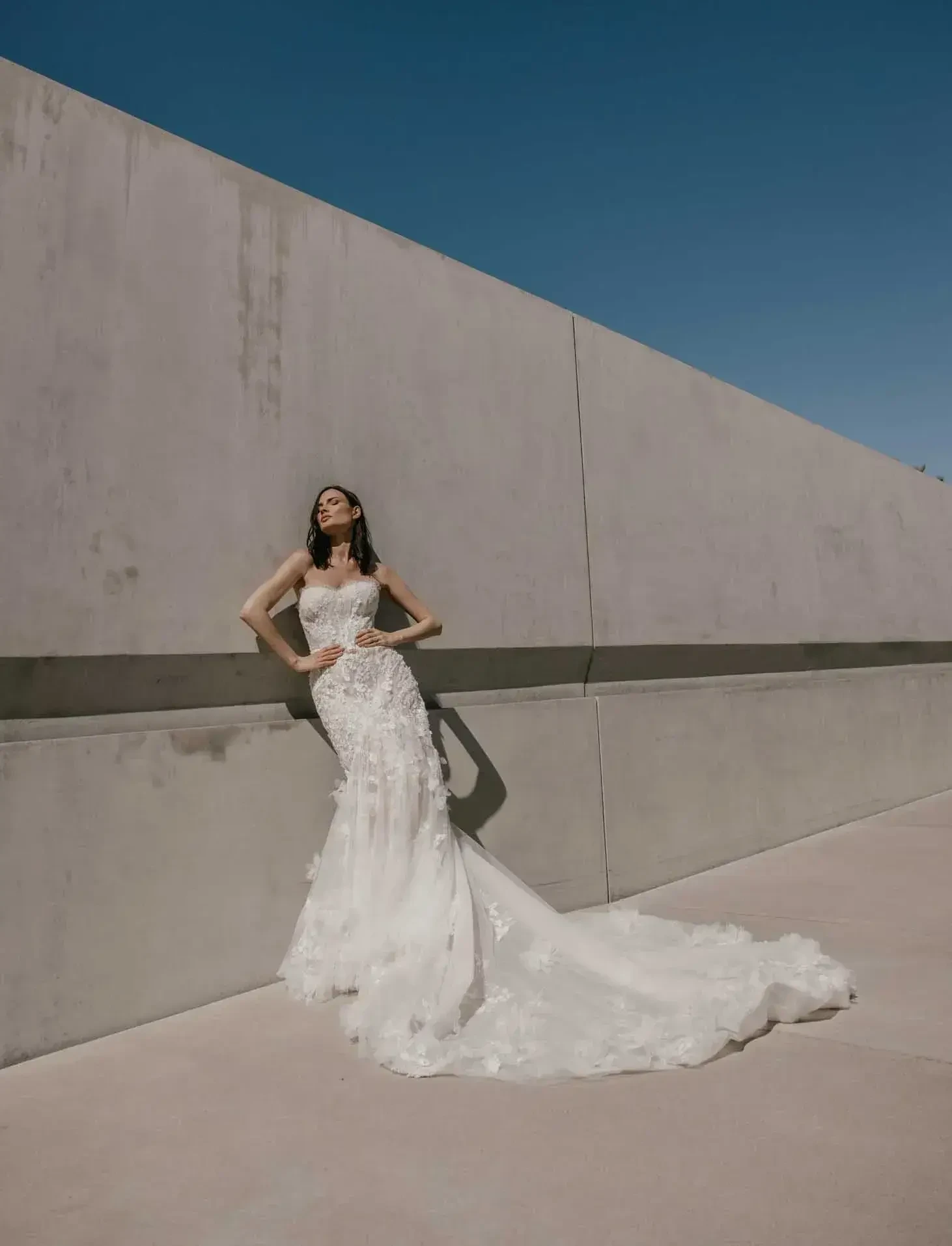 Model wearing a designer dress