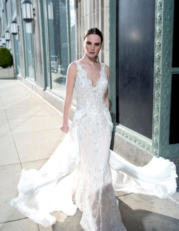 Model wearing a designer dress