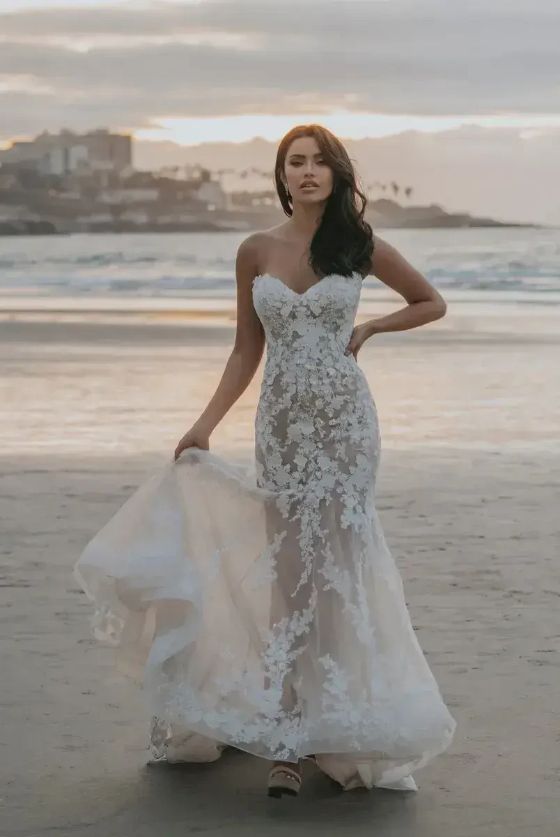 Model wearing a designer dress