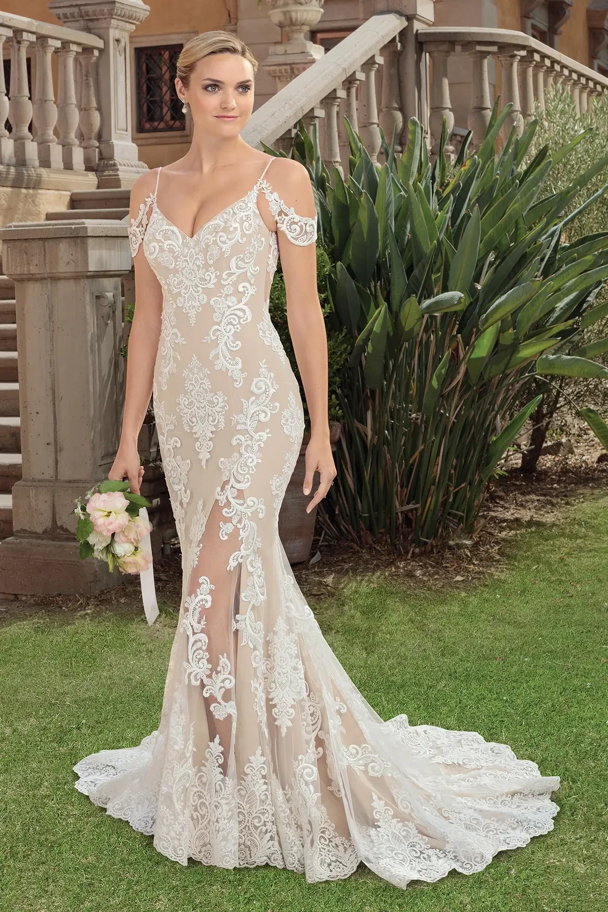 Model wearing a designer dress