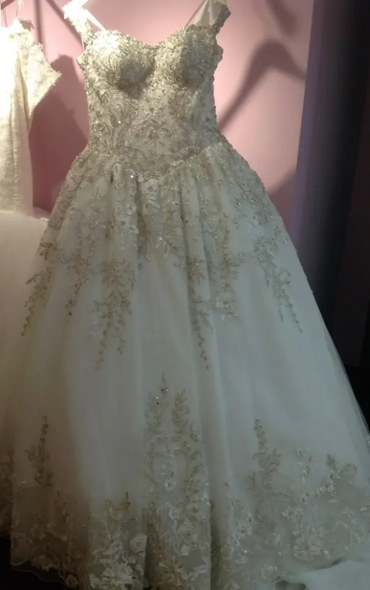 Model wearing a designer dress