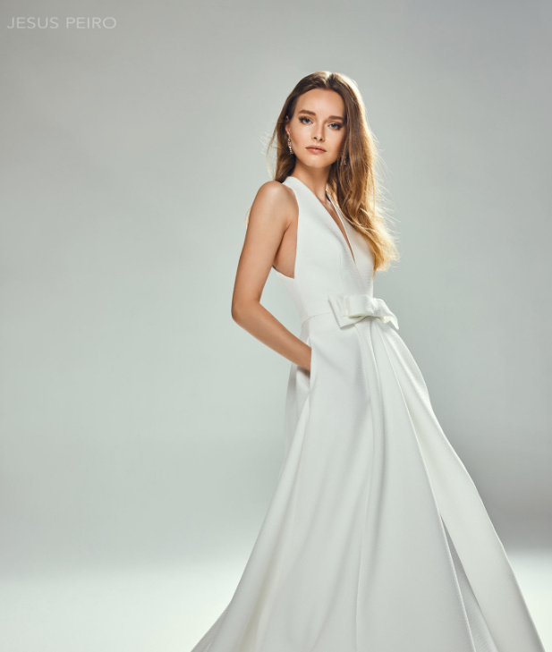 Model wearing a designer dress