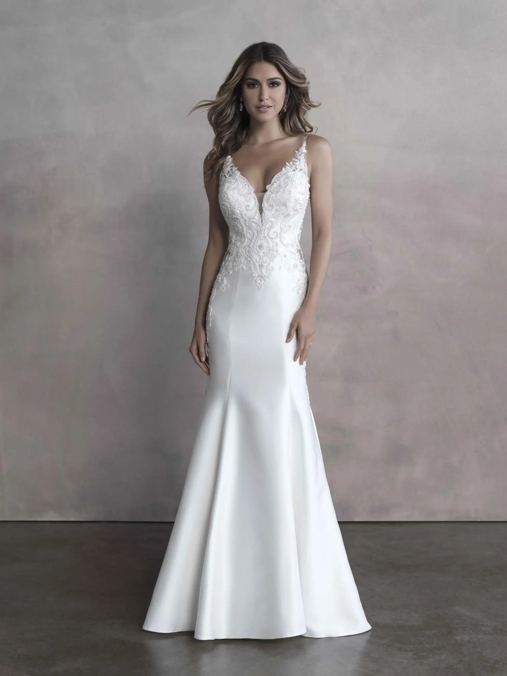 Model wearing a designer dress