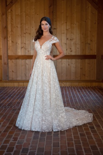 Essense of Australia Style D3487CR11 #2 (IVBC-PL) Ivory Lace Tulle & Regal Org ov BSC Gown w PLN Tulle Plunge thumbnail