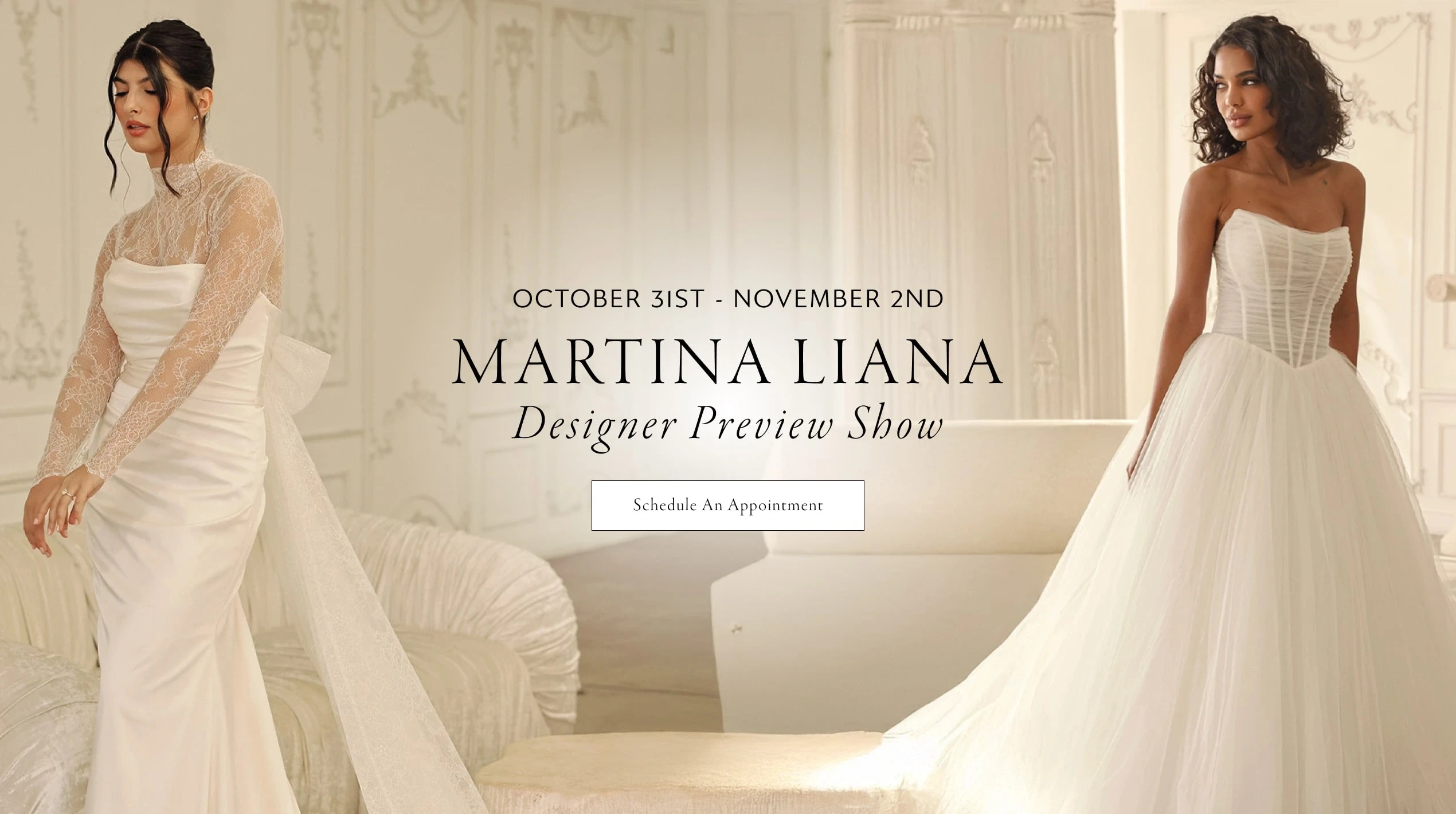 Martina Liana Designer Preview Show, Models wearing Martina Liana bridal gowns, desktop banner